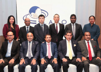 Seated from left, Executive Committee Member Biju Ravi, Honorary Treasurer Gemunu Rodrigo, Chairman Shamal Perera, Vice Chairman Arjuna Hettiarachchi, Executive Committee Member Marius Gomez Standing from left, Anuradha Forbes, Chiran Jalaldeen, Stuart Zhu, Rio Jen, Samitha Perera, SLAVO Secretary Asmara Hamin